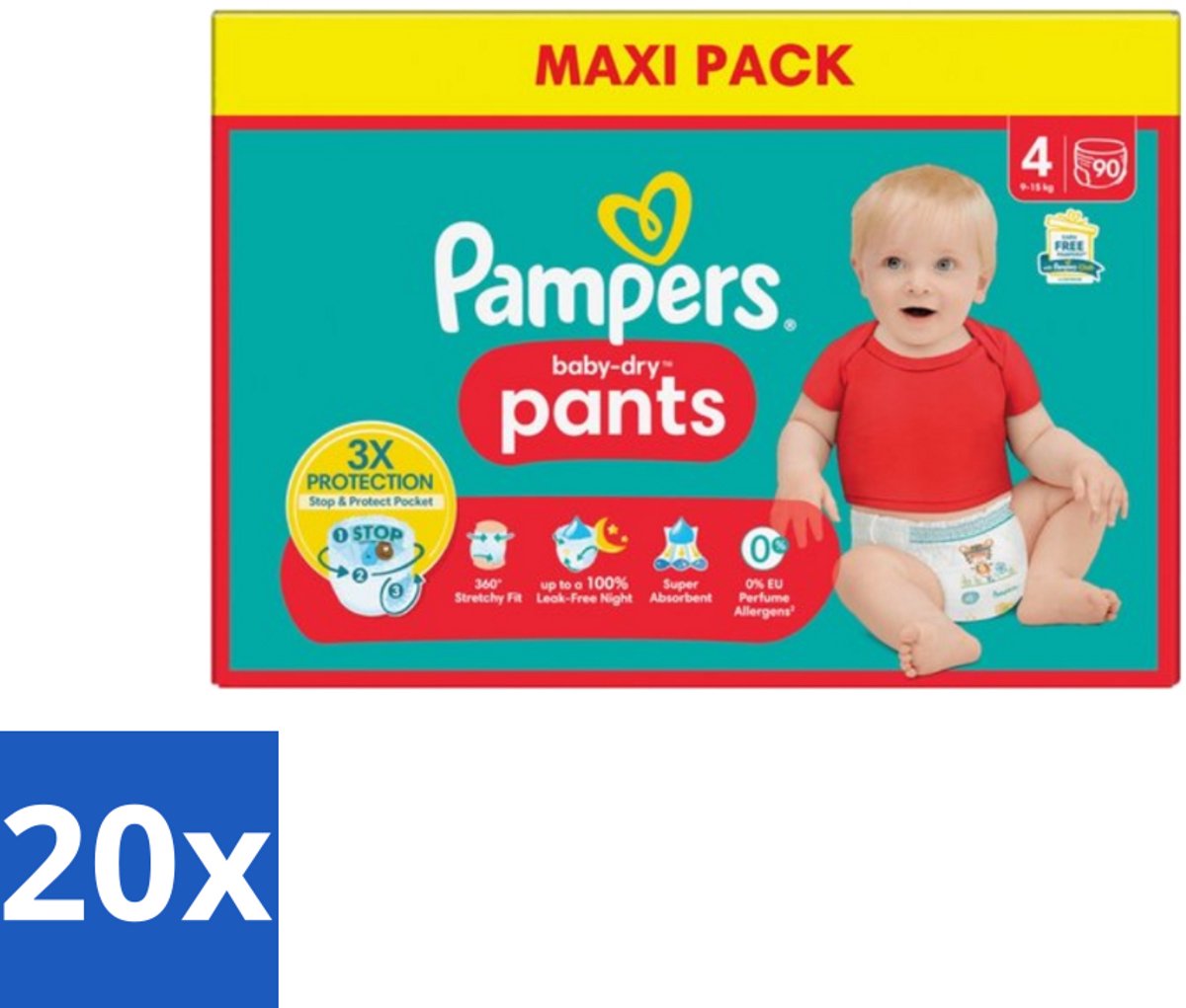 20 x Pampers - Baby-Dry Pants - Luierbroekjes - Maat 4 (9-15 kg) - Extra Droog - 90 Luiers - Baby Luier - Droge Luier - Luier 9-15 Kg - Luier Voor Baby - Luier Tegen Lekken