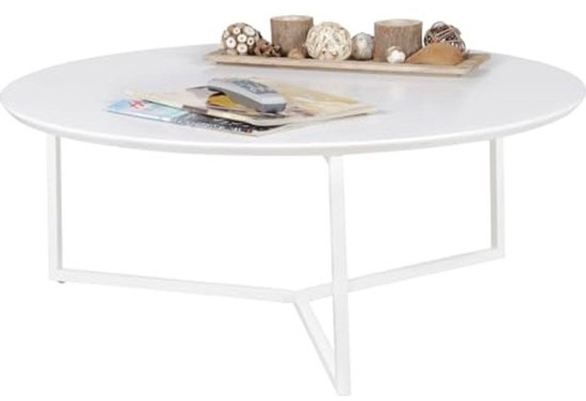 Ronde salontafel 80 cm met metalen frame in mat wit