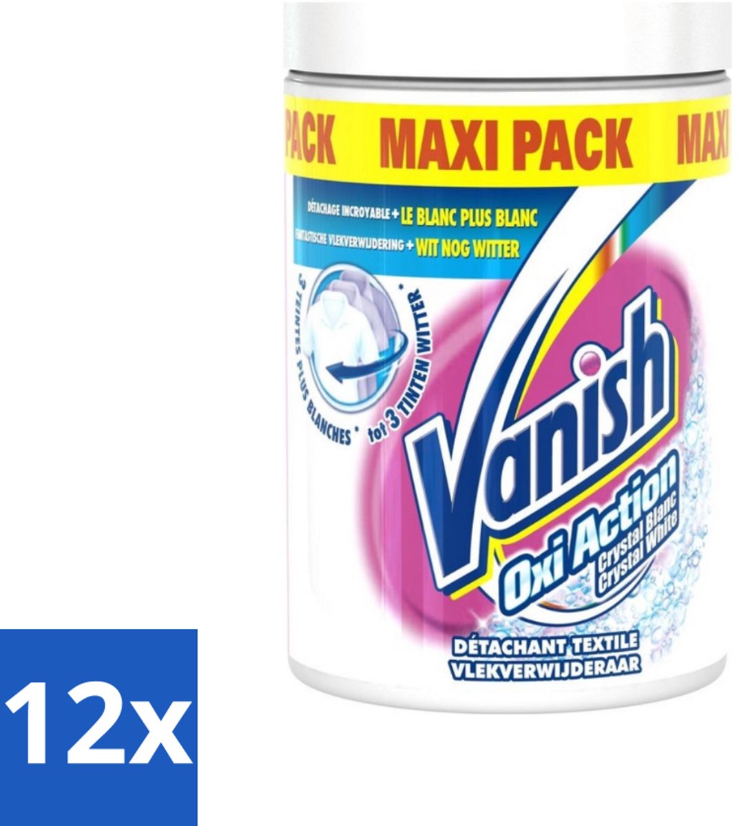 12 x Vanish Oxi Action - Vlekkenverwijderaar Poeder - Witte Was - Maxi Pack - 1 Kg - Vlekkenverwijderaar - Witte Was - Waspoeder - Wasmiddel - Vlekken Verwijderen