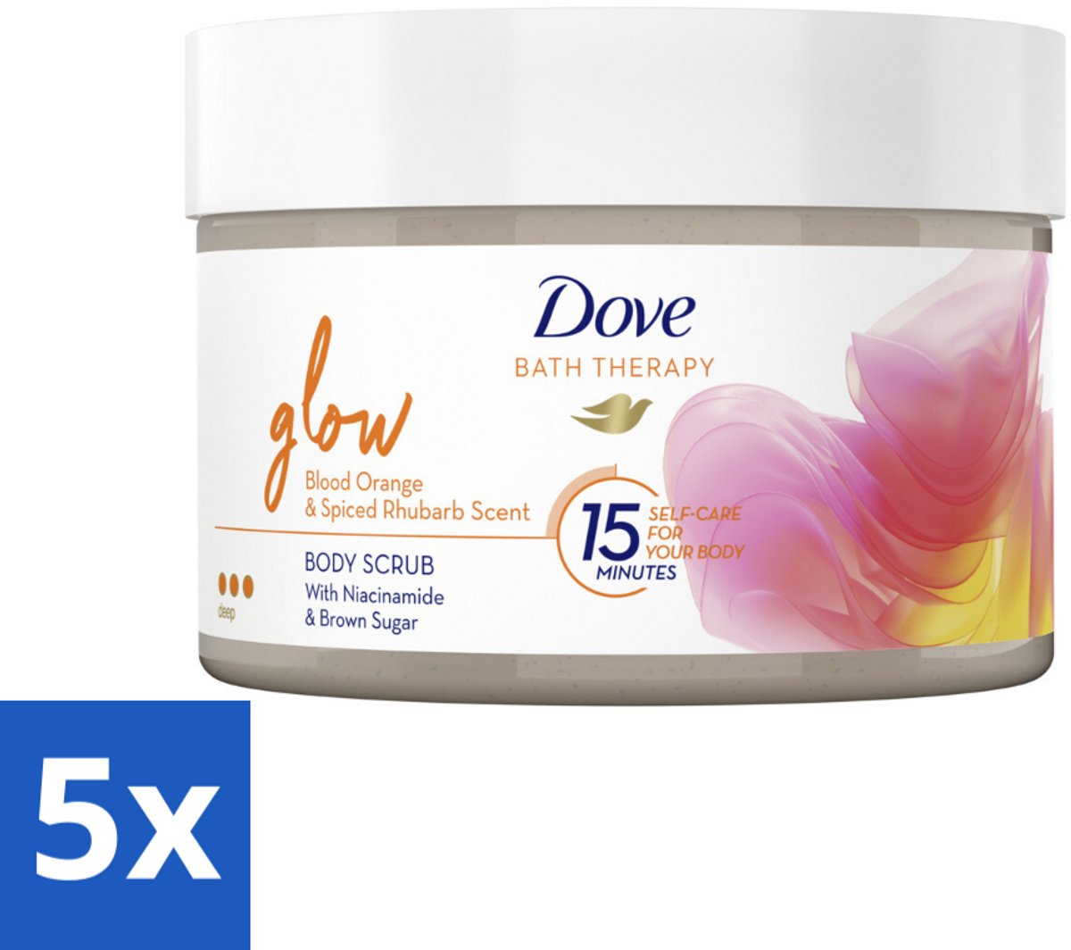 5 x Dove Bath Therapy Glow - Bodyscrub - Bloedsinaasappel & Rabarber - 295 ml - Huid Verzorging - Huid Stralen - Huid Glans - Huid Exfoliatie - Huid Hydratatie