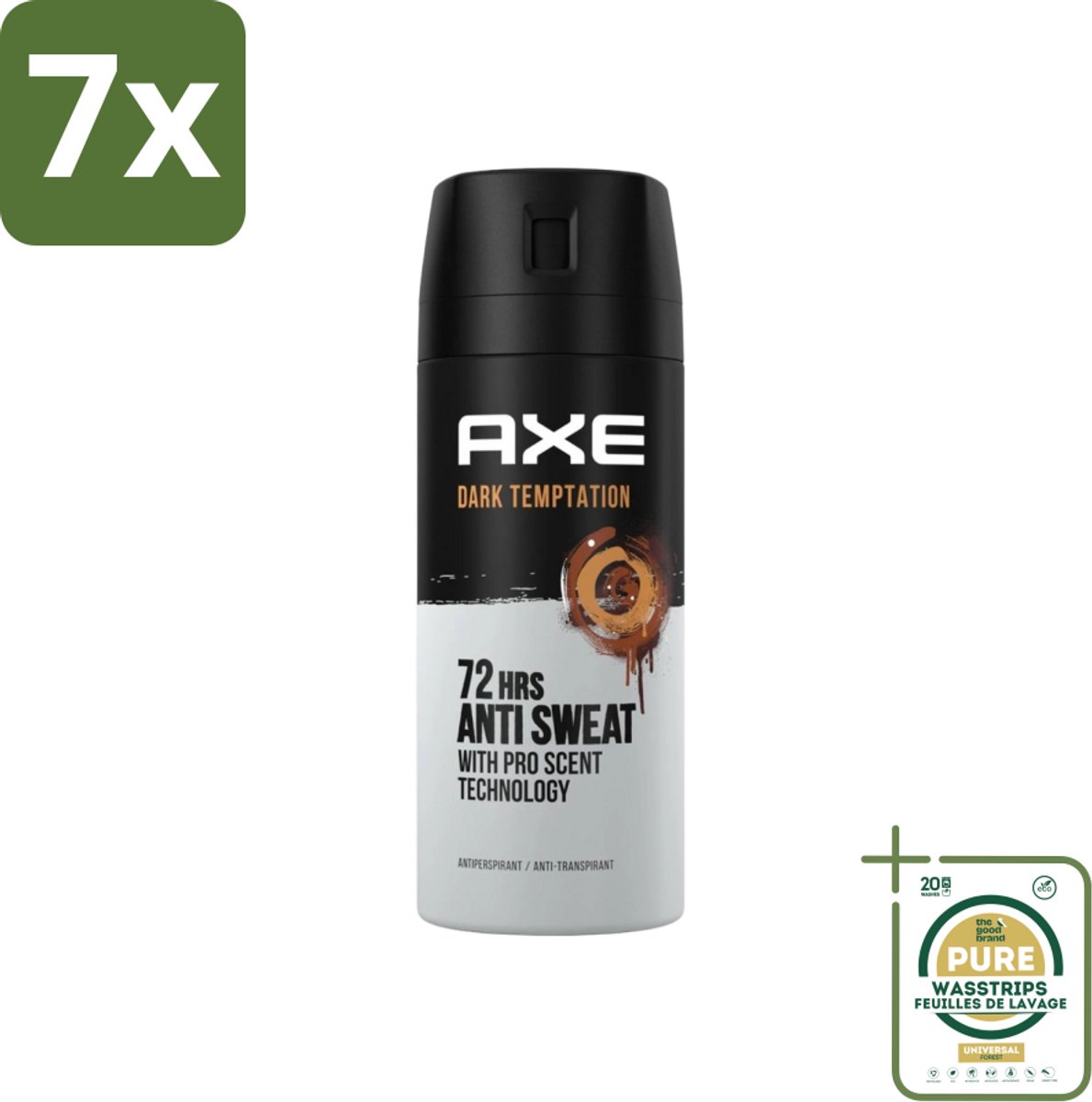 7 x Axe - Deodorant Spray - 72hrs Anti Sweat - Dark Temptation - 150 ml - Grootverpakking - Anti-sweat Spray - 72 Uur Bescherming - Zweetvoorkomend - Geur Chocolade - Kruiden Geur