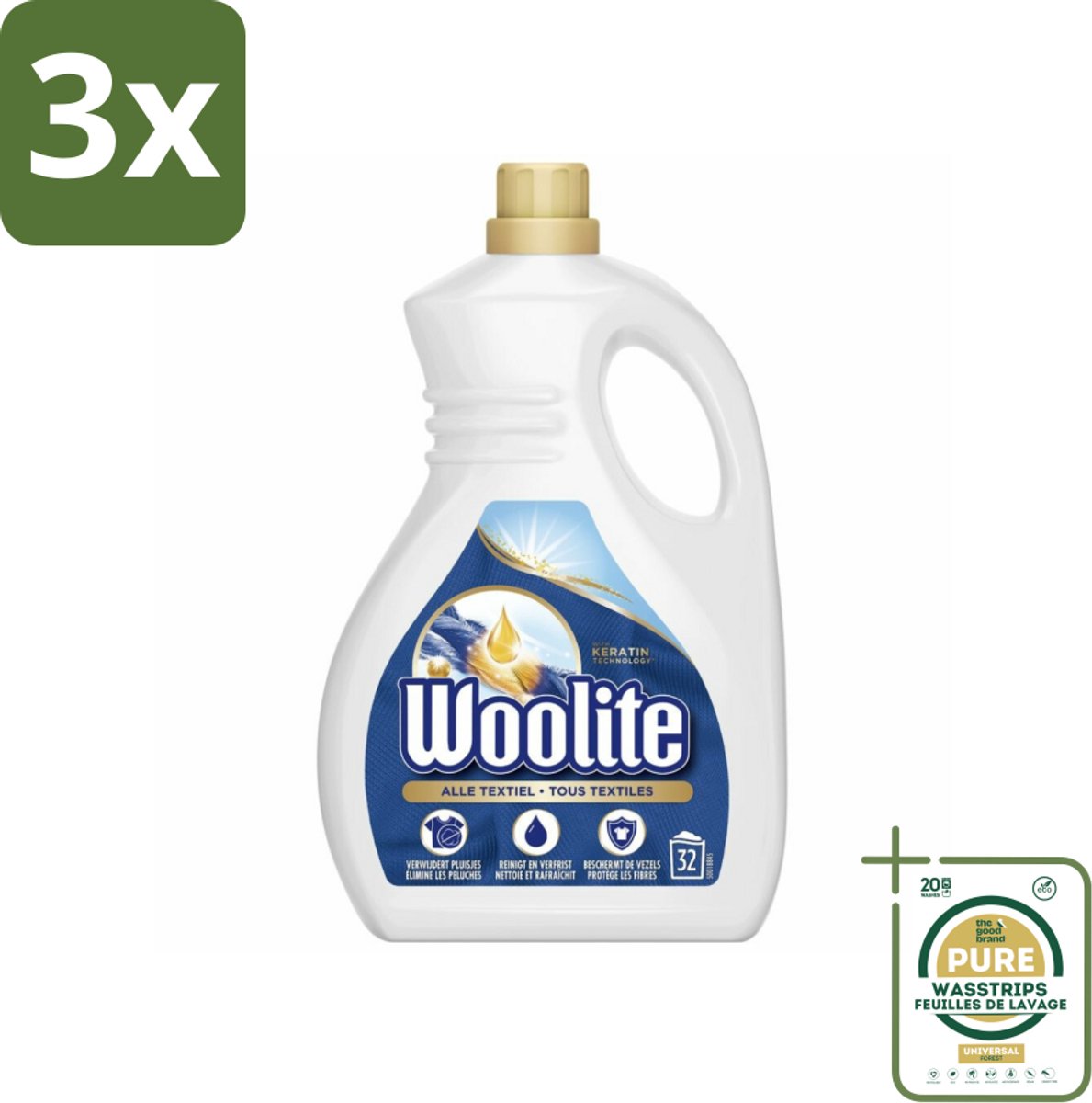 3 x Woolite Textile - Vloeibaar Wasmiddel - Met Keratine - Textiel Was - 32 Wasbeurten - 1,9L - Grootverpakking - Textiel Wasmiddel - Keratine Wasmiddel - Wasmiddel Voor Kleding - Wasmiddel Voor Textiel - Wasmiddel Met Keratine