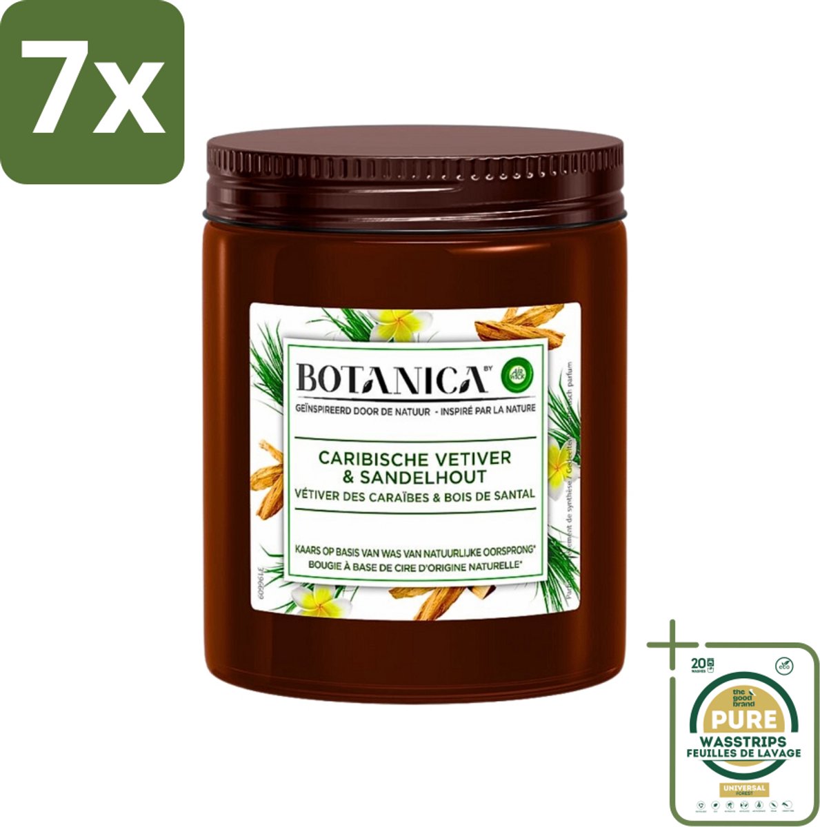 7 x Botanica by Air Wick - Geurkaars - Vetiver & Sandelhout - 40 Uur Brandduur - Grootverpakking - Geurkaars Vetiver Sandelhout - Vetiver Geur - Sandelhout Geur - Geurkaars 40 Uur - Botanica Geurkaars