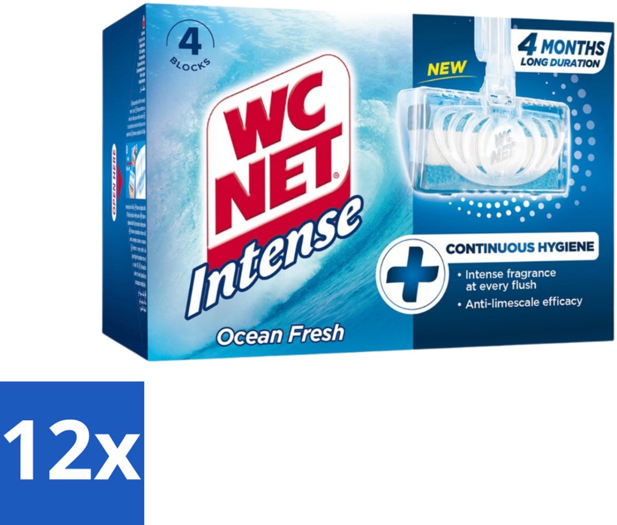 12 x WC Net - Toiletblok - Ocean Fresh - 4 Blokjes - Toiletblokjes - Toilet Schoonmaak - Wc Reiniging - Geur Neutraliseren - Kalkaanslag Bestrijden