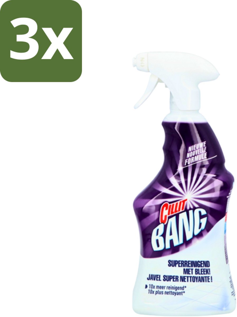 3 x Cillit Bang - Power Cleaner - Bleek & Hygiëne - Schoonmaakspray - Voor Vlekken en Aanslag - 750 ml - Schoonmaak - Vuil Verwijderen - Vlekken Verwijderen - Bleek - Hygiëne