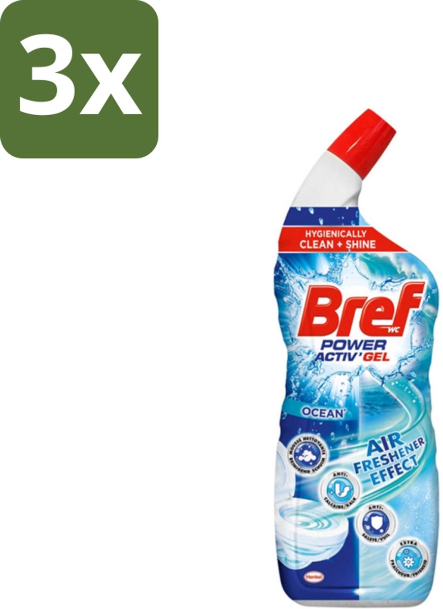 3 x Bref WC - Power Activ+ - Toiletreiniger - Anti-Kalk - Oceaan - 700 ml - Toiletreiniger - Hygiëne - Glans - Reiniging - Kalk