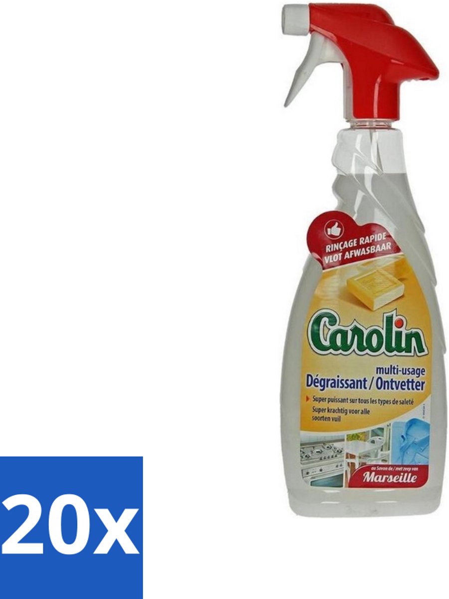 20 x Carolin - Keukenreiniger - Ontvetter - 650 ml - Ontvetter - Keukenreiniger - Marseillezeep - Vetvlekken Verwijderen - Keuken Reinigen