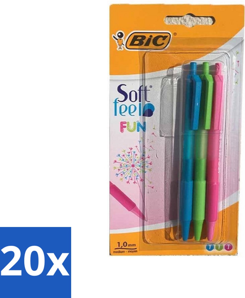 20 x BIC - Balpennen - Lichtgroen, Lichtblauw & Roze - Intrekbaar - 3 Balpennen - Balpen - Intrekbare Balpen - Schrijfpen - Schrijfervaring - Schrijfpen Voor School