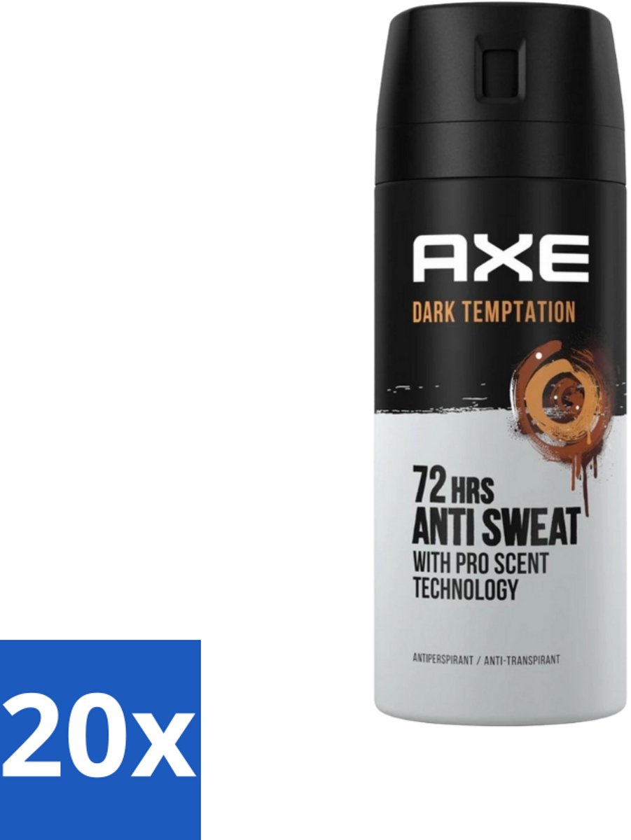 20 x Axe - Deodorant Spray - 72hrs Anti Sweat - Dark Temptation - 150 ml - Anti-sweat Spray - 72 Uur Bescherming - Zweetvoorkomend - Geur Chocolade - Kruiden Geur