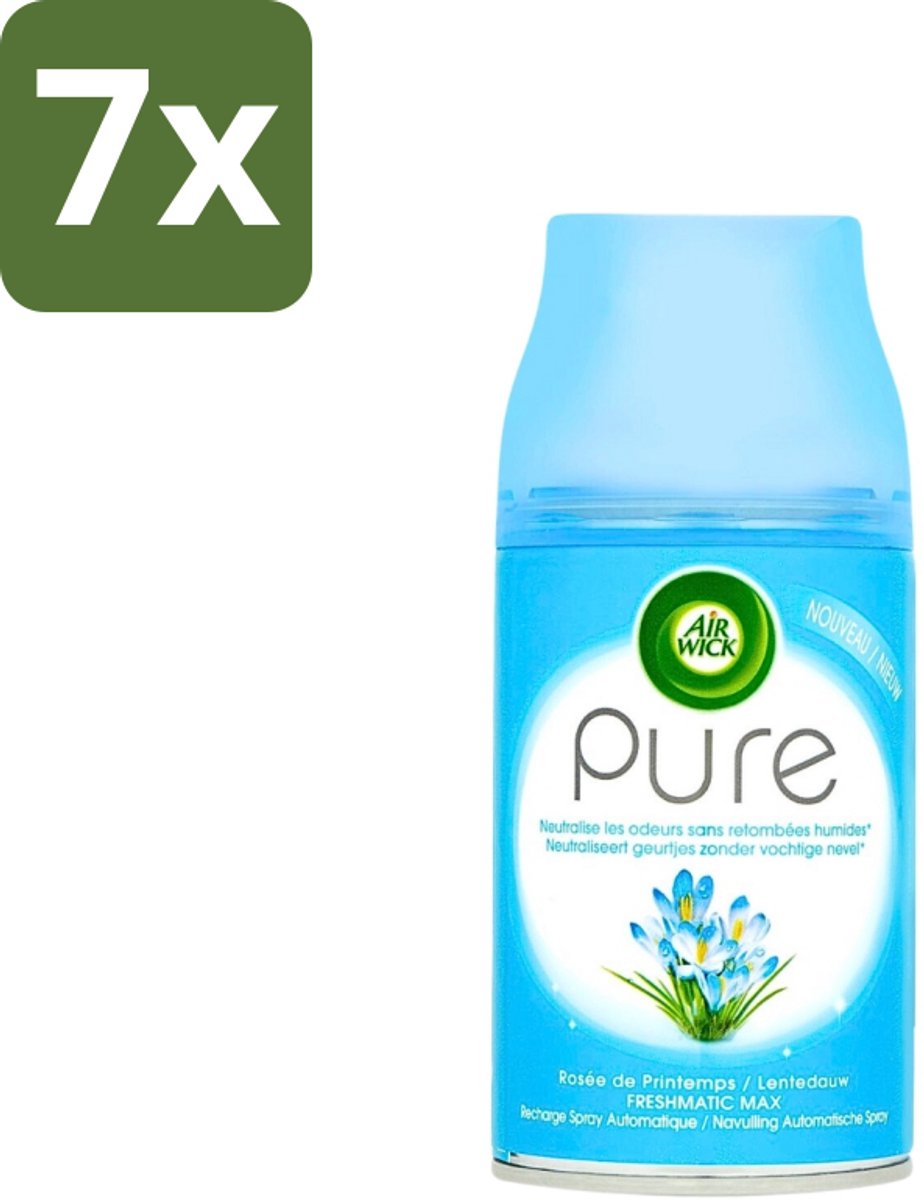 7 x Air Wick Freshmatic Automatische Spray Navulling Pure Lentedauw 250 ml - Luchtverfrisser - Lentedauw - Natuurlijke Geur - Geurverspreider - Geurneutralisatie