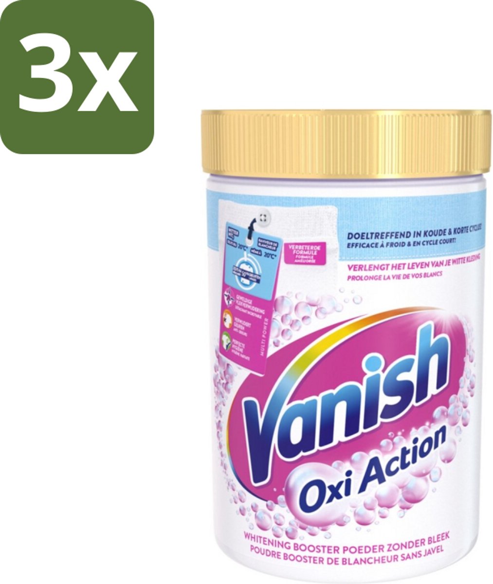 3 x Vanish Oxi Action - Vlekkenverwijderaar Poeder - Witte Was - 710 Gram - Wit Was - Vlekverwijderaar - Witheid Herstellen - Geur Neutraliseren - Koud Water