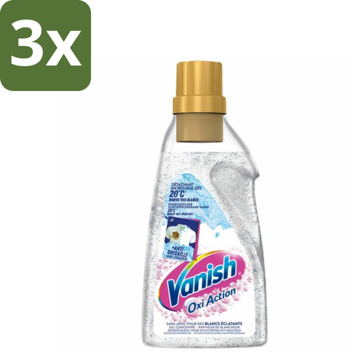3 x Vanish Oxi Action - Vlekkenverwijderaar Gel - Zonder Bleek - Witte Was - 15 Wasbeurten - Wit Was - Vlekkenverwijderaar - Bleekvrije Was - Witte Was - Wasbeurt