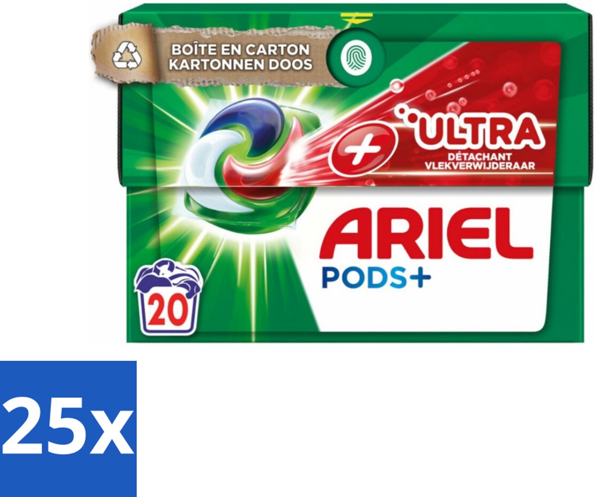 25 x Ariel +Ultra - Vlekverwijderaar & Wasmiddelcapsules - Pods+ - Witte en Gekleurde Was - 20 Wasbeurten - Wasmiddelcapsules - Vlekverwijderaar - Wasmiddel - Wasbeurt - Koud Water