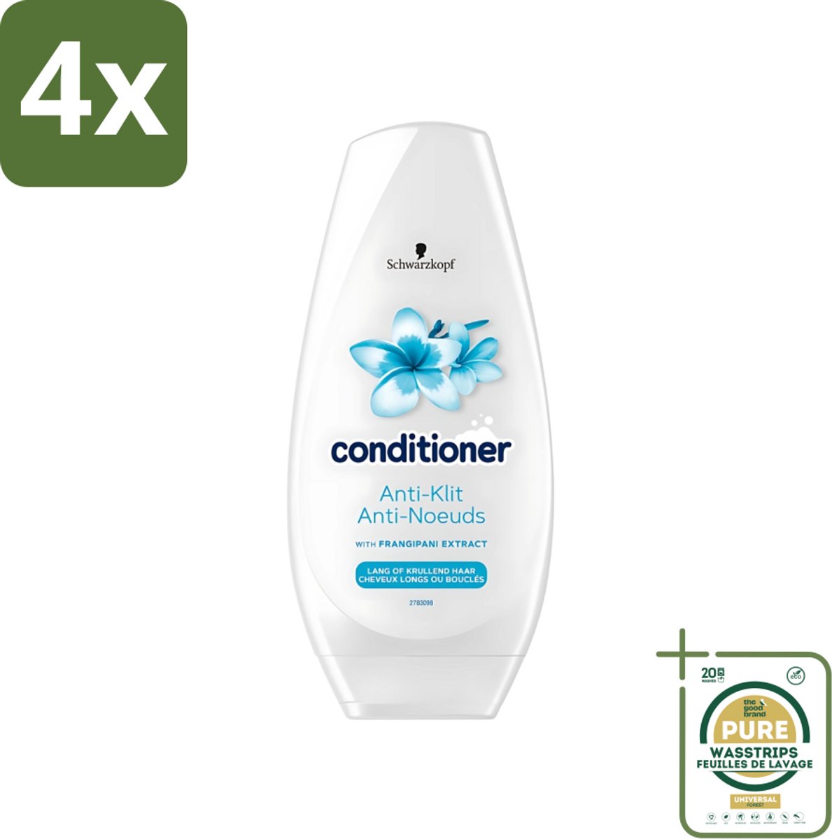 Schwarzkopf - Conditioner - Anti-Klit - Lang of Krullend haar - 250ml - Voordeelverpakking - 4 stuks - Vegan conditioner - Krullend haar
