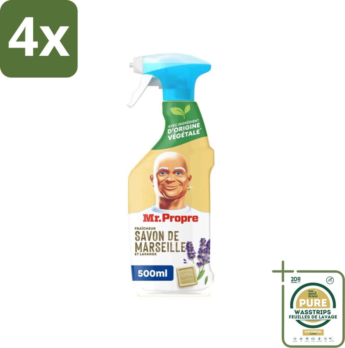 Mr. Proper - Allesreiniger Spray - Marseille zeep en Lavendel - Natuurlijke ingrediënten - 500 ml - Voordeelverpakking - 4 stuks - Marseille zeep - Lavendelgeur