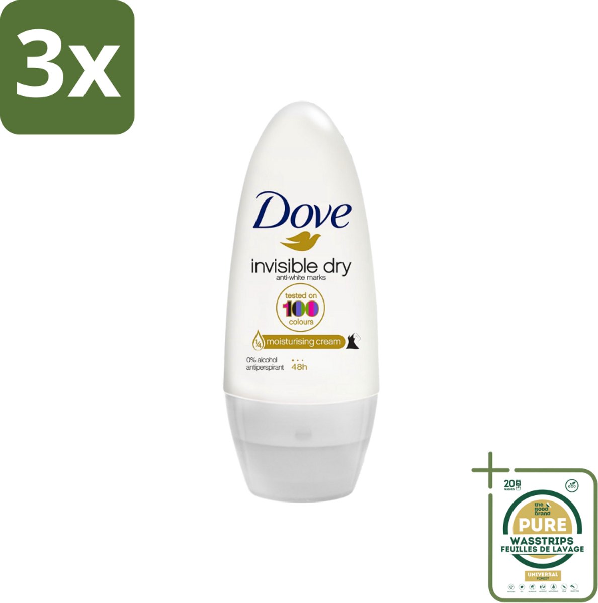 3 x Dove Invisible Dry - Deodorant Roll-on - Anti-Transpirant - 50 ml - Grootverpakking - Onziend - Anti-transpirant - Okselbescherming - Onzichtbare Anti-transpirant - Okselcrème