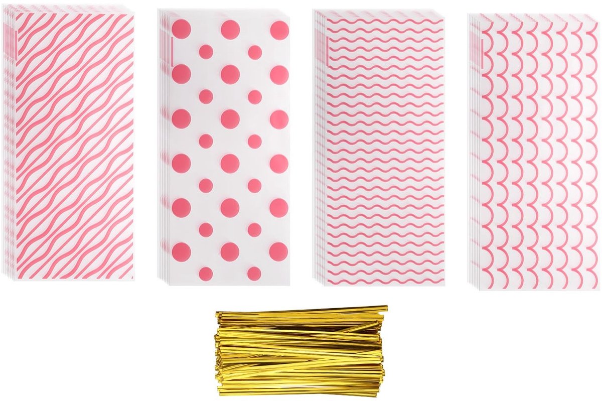 Elzusha - Set van 100 Transparante Cellofaan Snoepzakjes 25 x 12 cm met Twist Ties