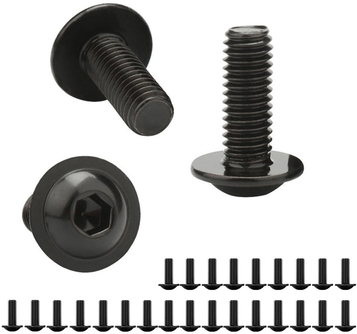 Elzusha - Set van 25 RVS M6 Schroeven, Zwart, Halfronde Kop