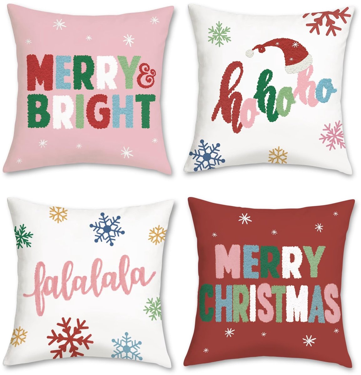 Elzusha - Set van 4 Kussenslopen met Merry Christmas Design 45 x 45cm