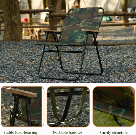 Campingstoel Opvouwbaar - Lichtgewicht Stoel - Buiten Zitten - Hoge Draagkracht - 150 kg - camouflage — afbeelding 5