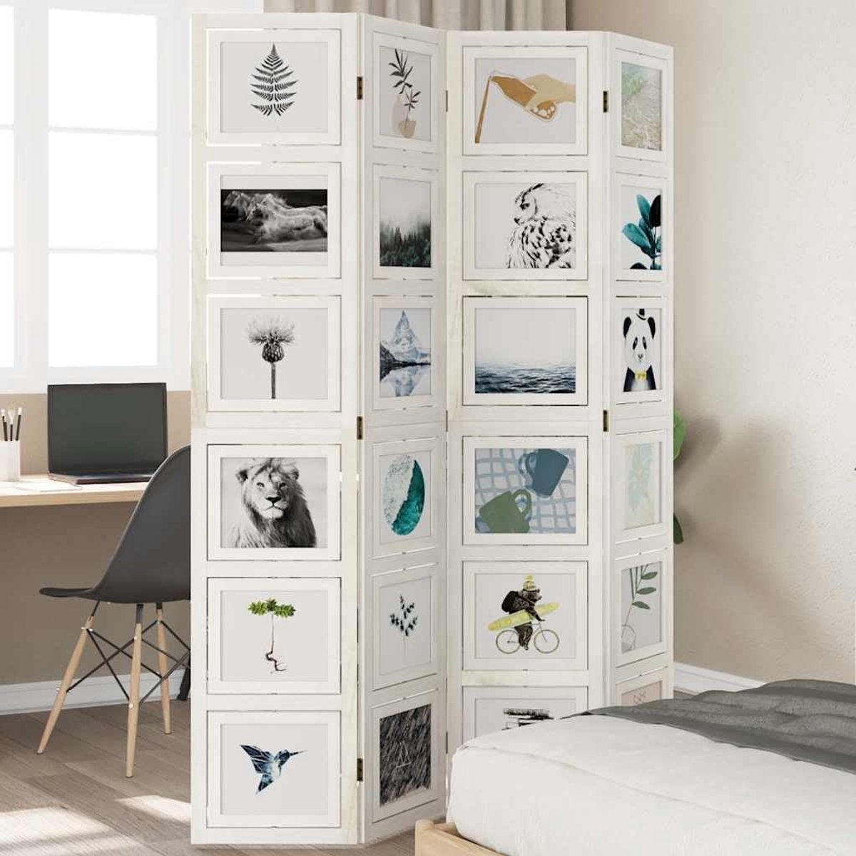 Elzusha - 4-delige Ruimteverdeler Wit Paulownia 145x200 cm
