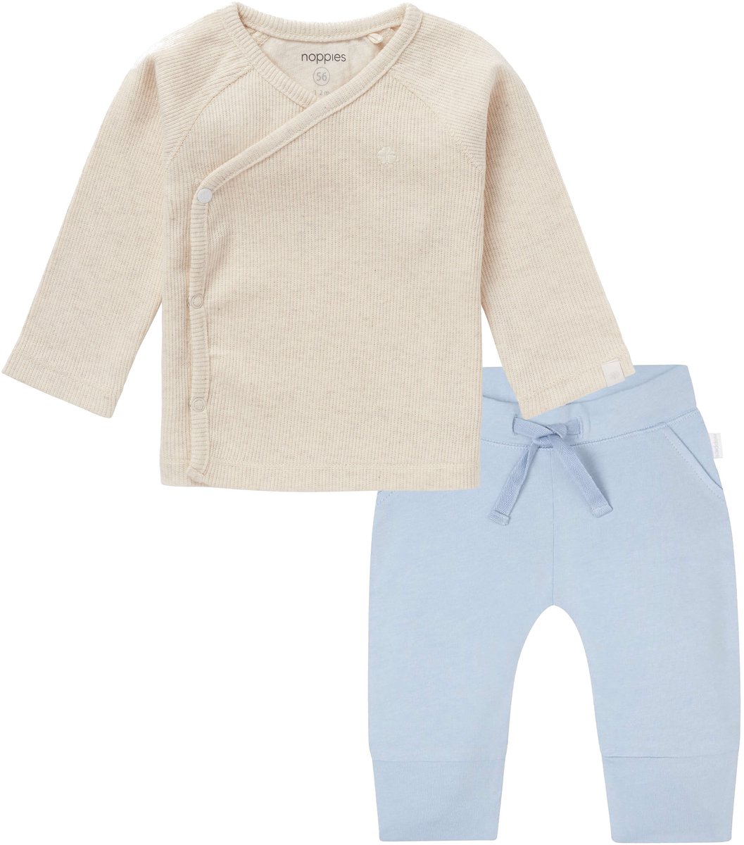 Noppies - Kledingset - 2 delig - Broek Naupli Lichtblauw - Shirt Nanyuki overslagshirt Oatmeal - Maat 74
