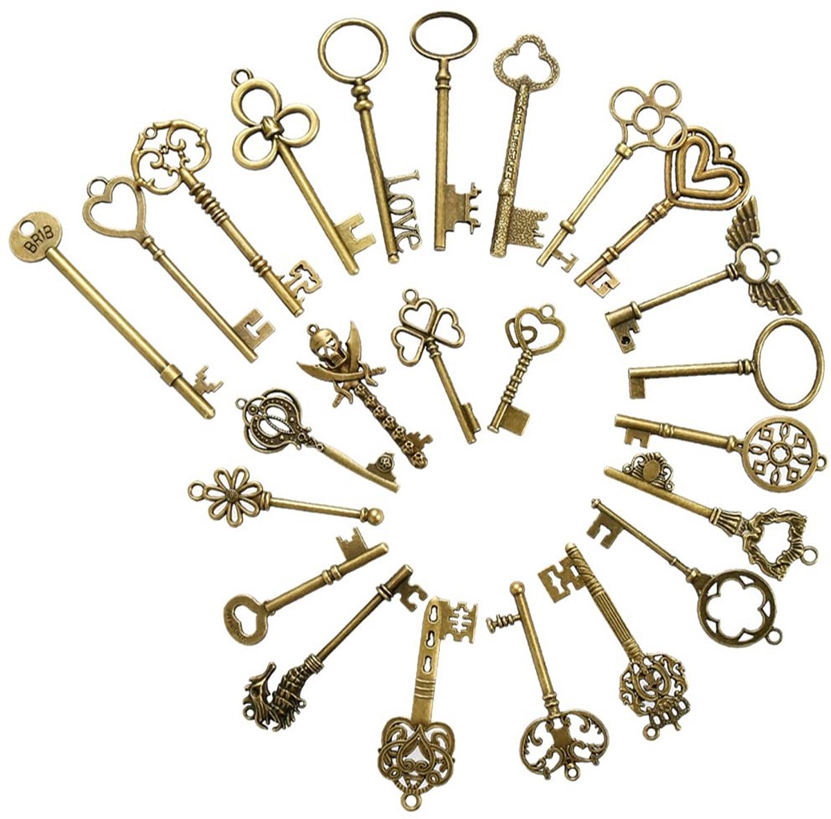 Elzusha - Set van 24 Vintage Bronzen Sleutels voor Creatieve Decoratie