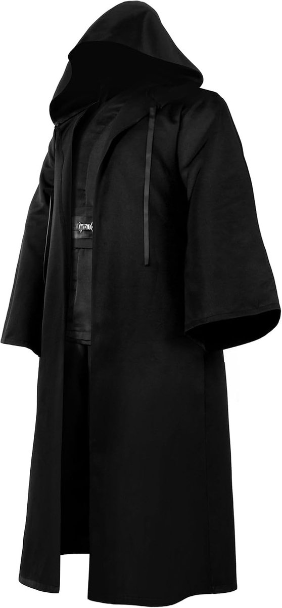 Korte Zwarte Cape met Kap voor Halloween, Middeleeuwse Kostuums, Cosplay voor Kinderen en Volwassenen
