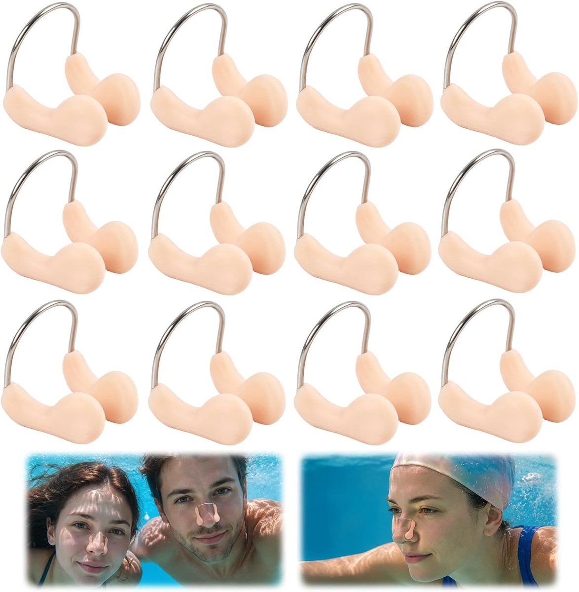 Set van 12 comfortabele neusklemmen van siliconen voor zwemmen, training en recreatie, herbruikbaar en waterdicht