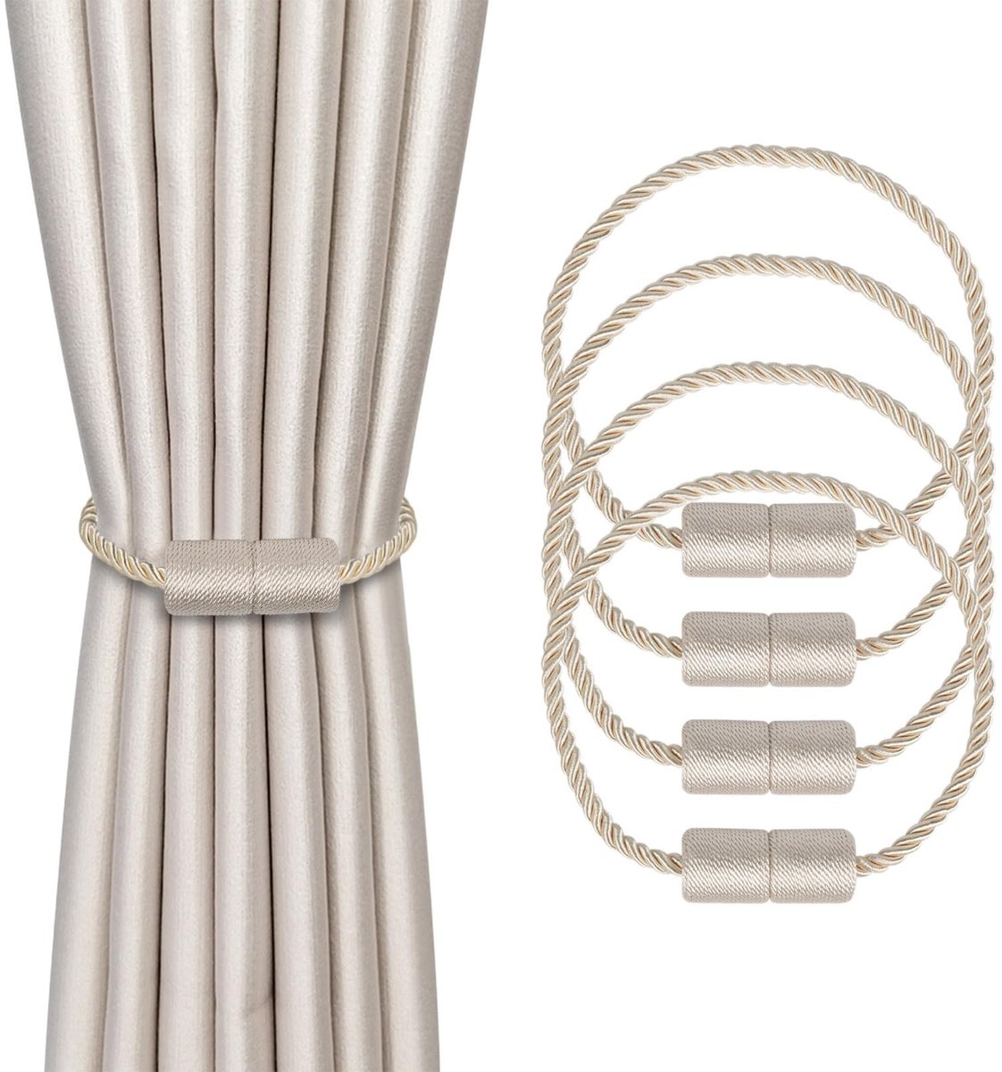 Elzusha - Set van 4 Magnetische Gordijnhouders met Decoratieve Touw
