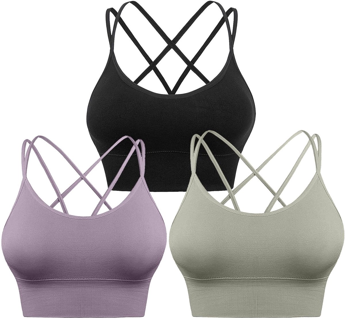 Elzusha - Set van 3 Dames Sportbeha's met Padded en Ademend Ontwerp