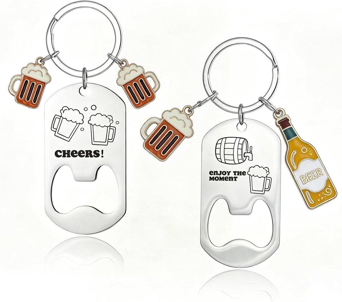 Set van 2 RVS Flessenopeners Sleutelhanger met Bierdesign - Functioneel Cadeau voor Bierliefhebbers