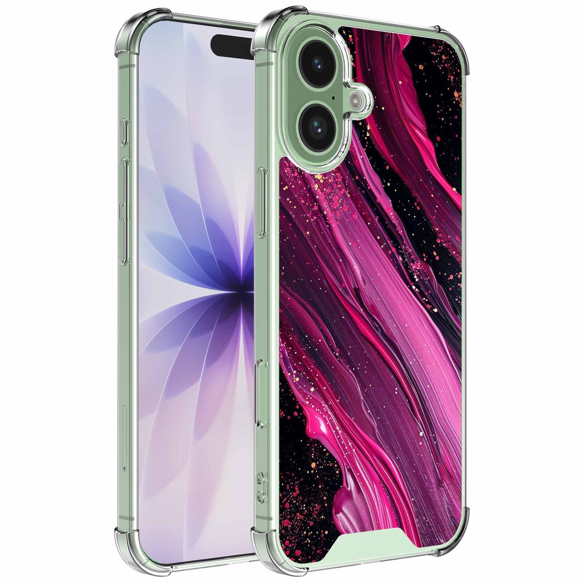 Smartphonica Geschikt voor iPhone 17 Telefoonhoesje met Paars Roze Marmer opdruk - Draadloos op te laden - Shockproof Siliconen TPU Strong Case - Sterk Schokbestendig Telefoonhoesje geschikt voor iPhone 17