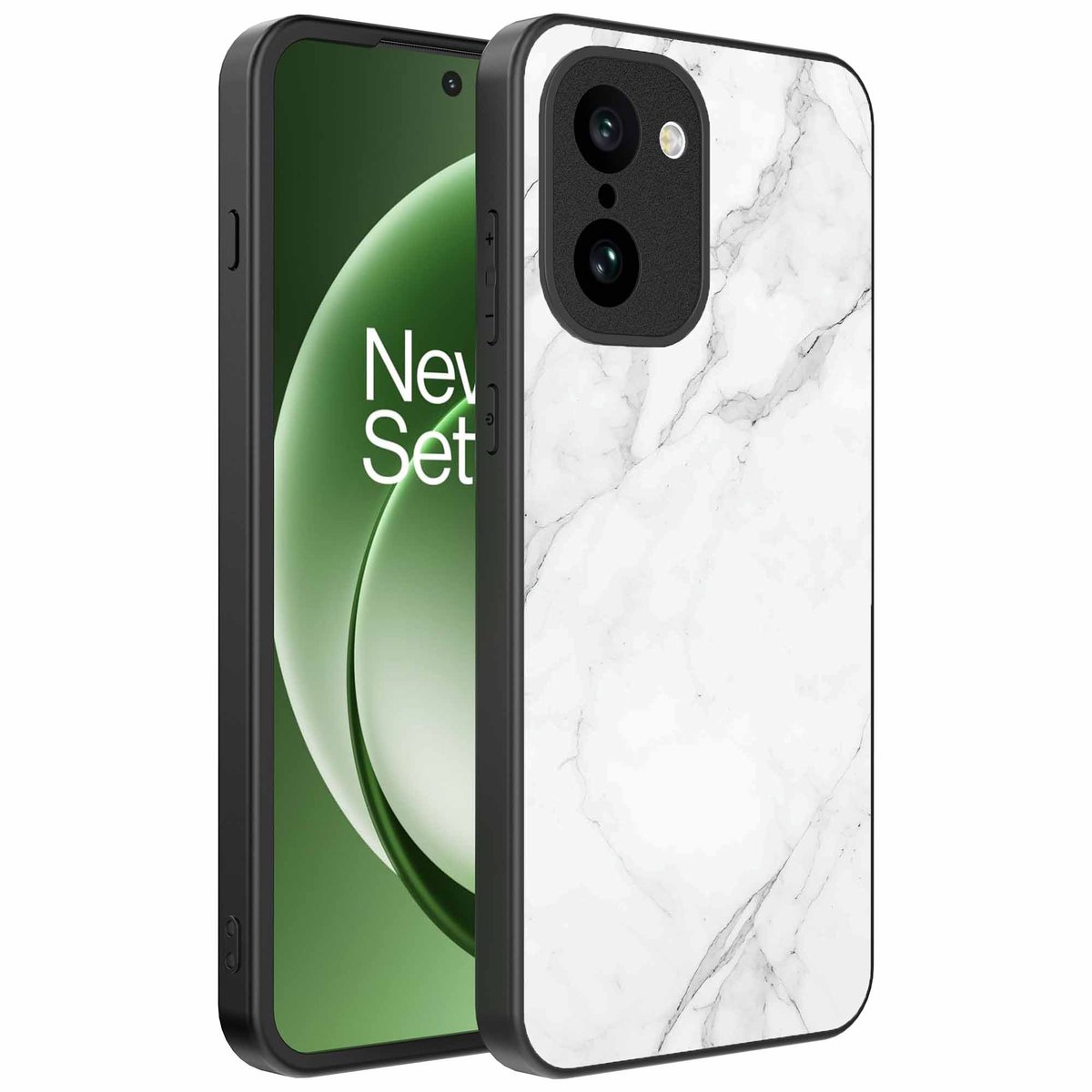 Geschikt voor OnePlus 15R Telefoonhoesje met Wit Marmer Opdruk - TPU Backcover Case White Marble Design - Zwart - Smartphonica geschikt voor OnePlus 15R