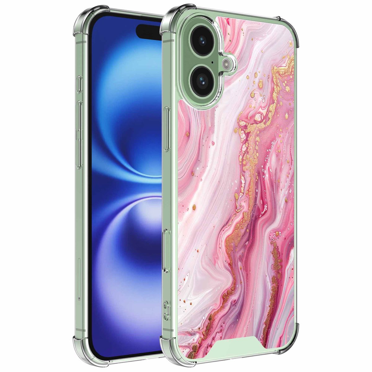 Smartphonica Geschikt voor iPhone 16 Telefoonhoesje met Roze Goud Marmer opdruk - Draadloos op te laden - Shockproof Siliconen TPU Strong Case - Sterk Schokbestendig Telefoonhoesje geschikt voor iPhone 16