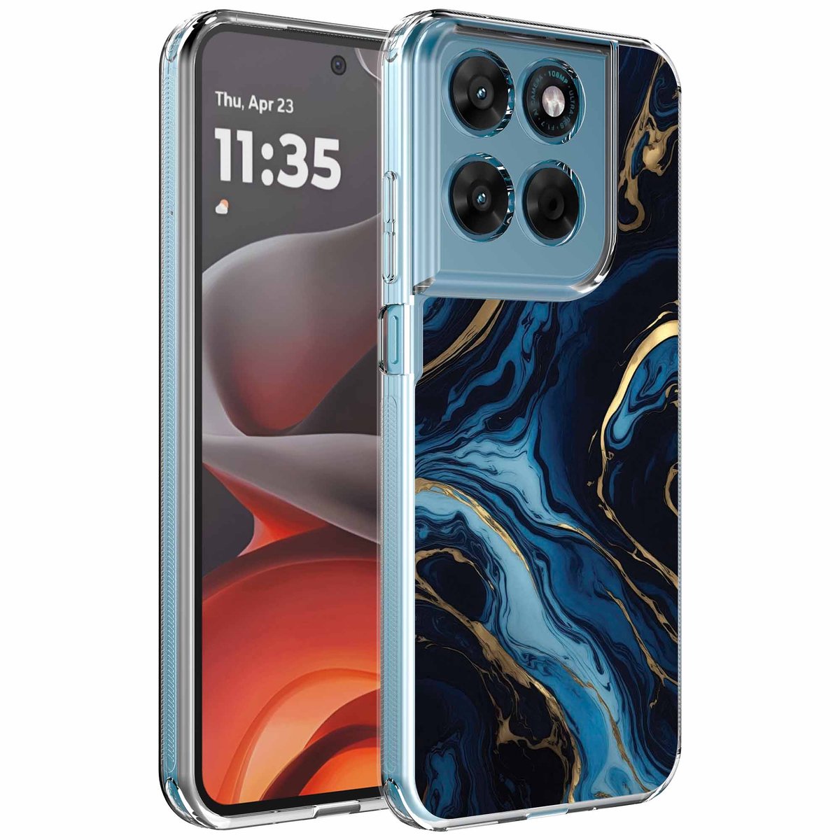 Smartphonica Geschikt voor Motorola Moto G15 Telefoonhoesje met Goud Blauw Marmer opdruk - Draadloos op te laden - Shockproof Siliconen TPU Strong Case - Sterk Schokbestendig Telefoonhoesje geschikt voor Motorola Moto G15