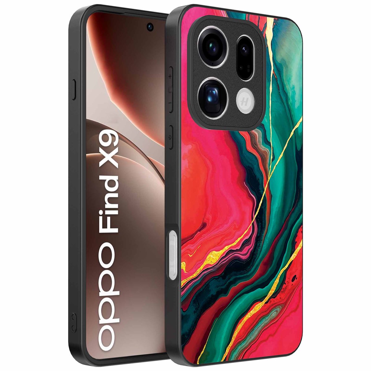 Geschikt voor Oppo Find X9 Telefoonhoesje met Rood Groen Marmer Opdruk - TPU Backcover Case Red Green Marble Design - Smartphonica geschikt voor Oppo Find X9