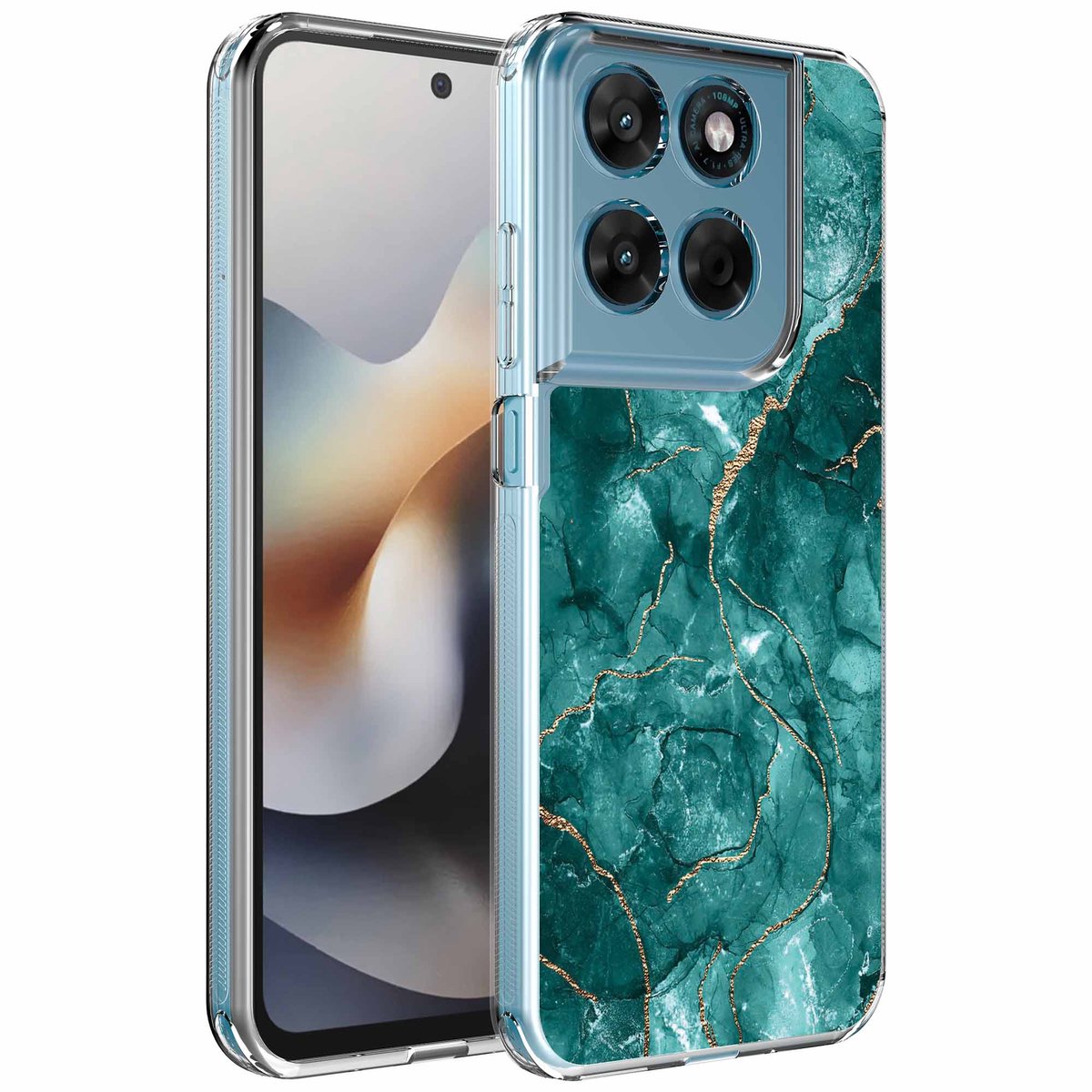 Smartphonica Geschikt voor Motorola Moto G56 Telefoonhoesje met Groen Goud Marmer opdruk - Draadloos op te laden - Shockproof Siliconen TPU Strong Case - Sterk Schokbestendig Telefoonhoesje geschikt voor Motorola Moto G56