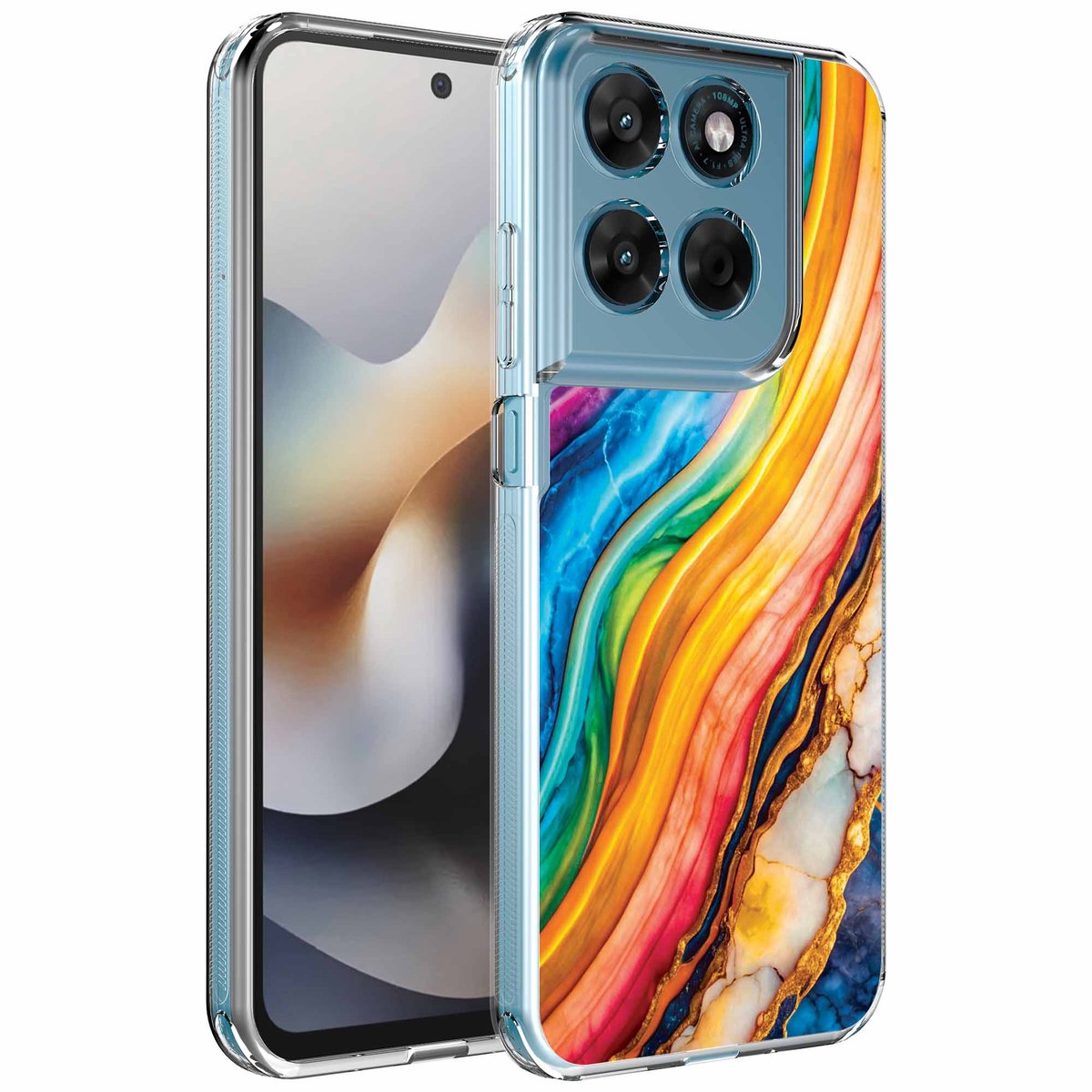 Smartphonica Geschikt voor Motorola Moto G56 Telefoonhoesje met Goud Regenboog Marmer opdruk - Draadloos op te laden - Shockproof Siliconen TPU Strong Case - Sterk Schokbestendig Telefoonhoesje geschikt voor Motorola Moto G56
