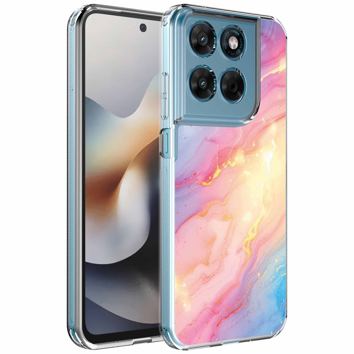 Smartphonica Geschikt voor Motorola Moto G56 Telefoonhoesje met Glitter Marmer opdruk - Draadloos op te laden - Shockproof Siliconen TPU Strong Case - Sterk Schokbestendig Telefoonhoesje geschikt voor Motorola Moto G56