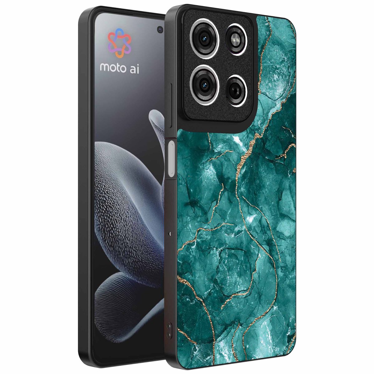 Geschikt voor Motorola Edge 70 Telefoonhoesje met marmer opdruk - TPU backcover case marble design - Groen Goud - Smartphonica geschikt voor Motorola Edge 70