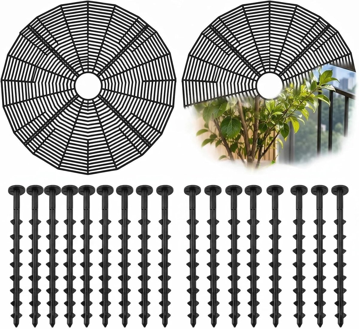 Set van 2 snijbare bloempotroosters voor plantenbescherming, veilig voor huisdieren en kinderen, niet giftig en milieuvriendelijk, met diepe palen (rond, 50 cm)