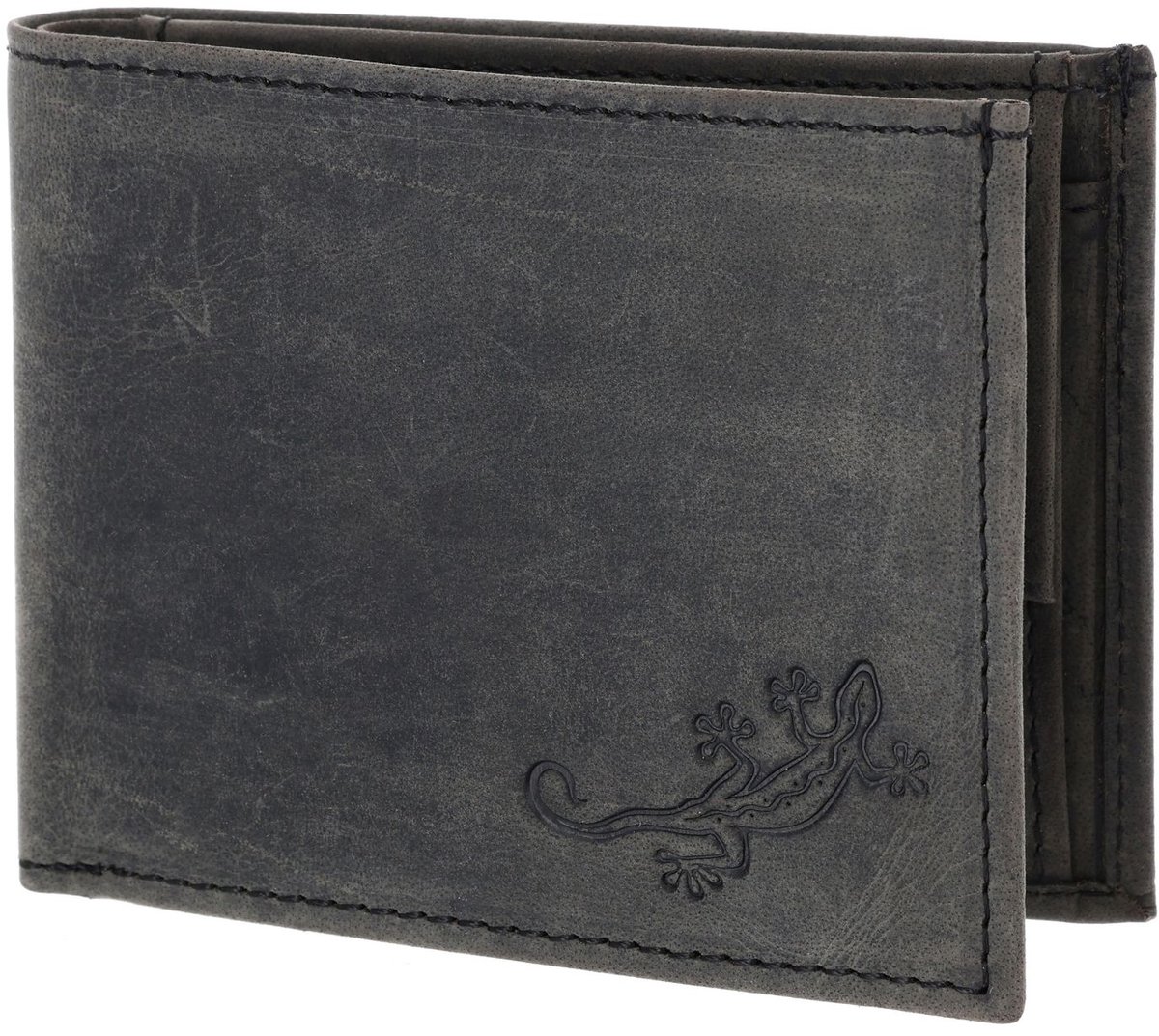 oxmox Leren portemonnee Leather RFID Protect Pocketbörse Lizard 2.0 Embossed Vintage Black zwart