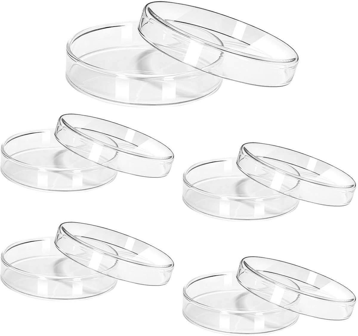 5 glazen petrischalen met deksel, 60 mm x 18 mm, hoog borosilicaatglas voor microbiologie en laboratoriumgebruik