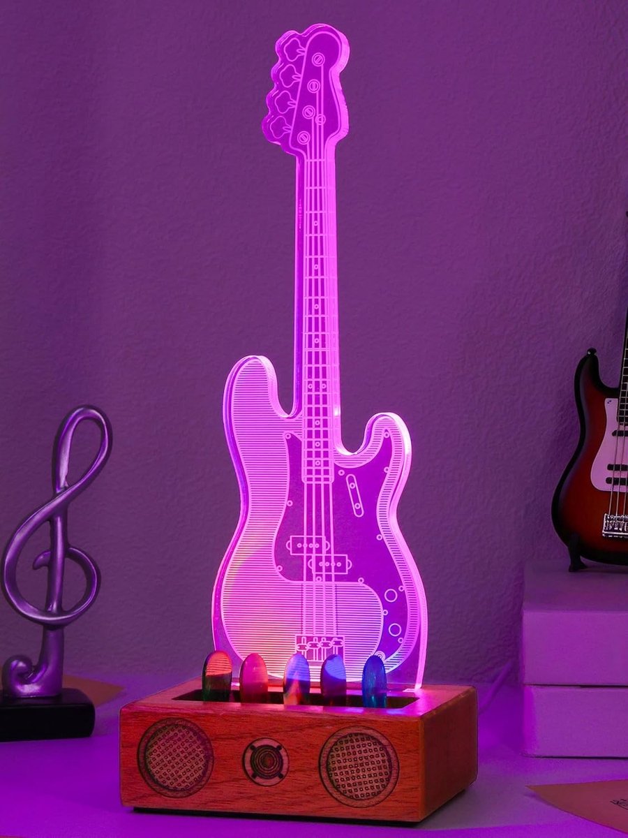 Lichtgevende Gitaarpicks Houder van Acryl met Houten Basis voor Opberging en Presentatie, Perfect Cadeau voor Muzikanten en Gitaarliefhebbers