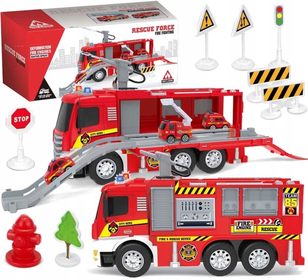 Grote Brandweerwagen met Licht, Geluid en Water Spuitfunctie