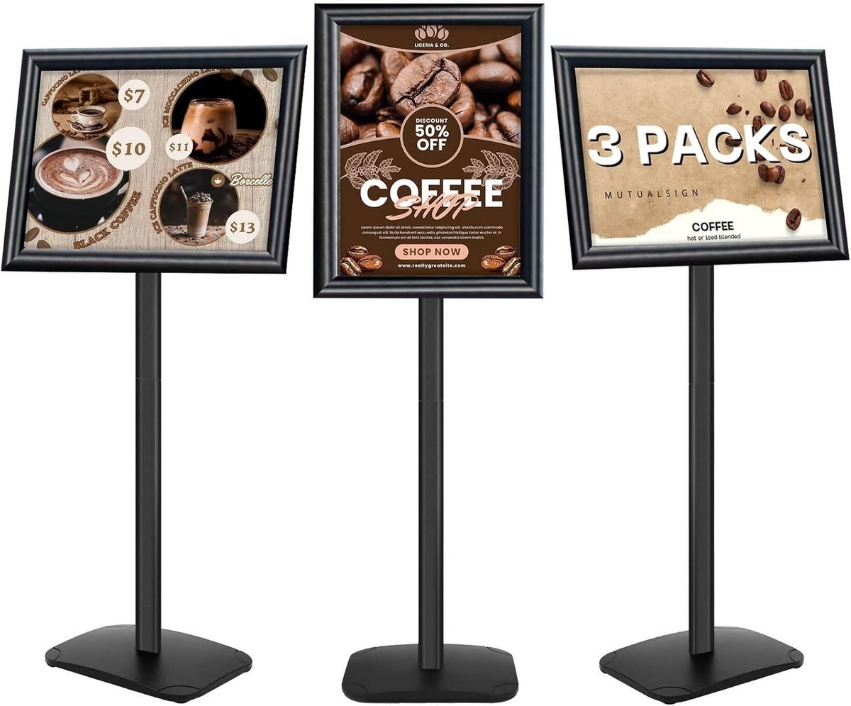 Set van 3 A3 Displayhouders, Stevige Paneelstandaard met Stabiliteitsbasis, Ideaal voor Menu's, Posters en Buitenaankondigingen