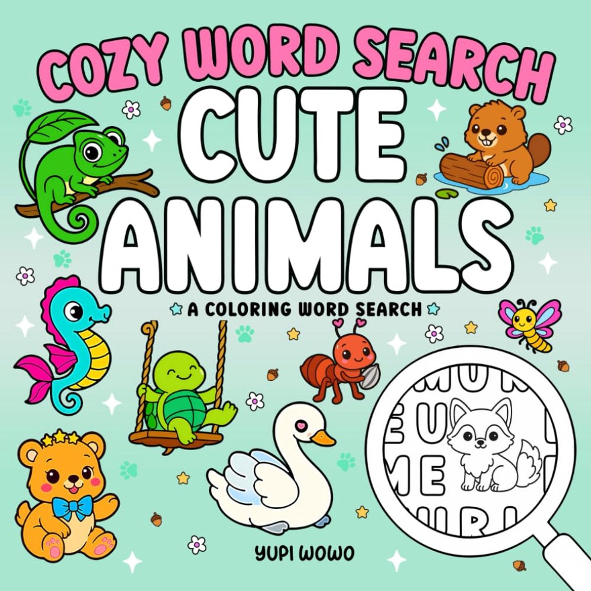 Cute Animals: Cozy Word Search Coloring Puzzle Book for Adults and Kids, Simple Designs for Relaxation and Stress - ShopVlot