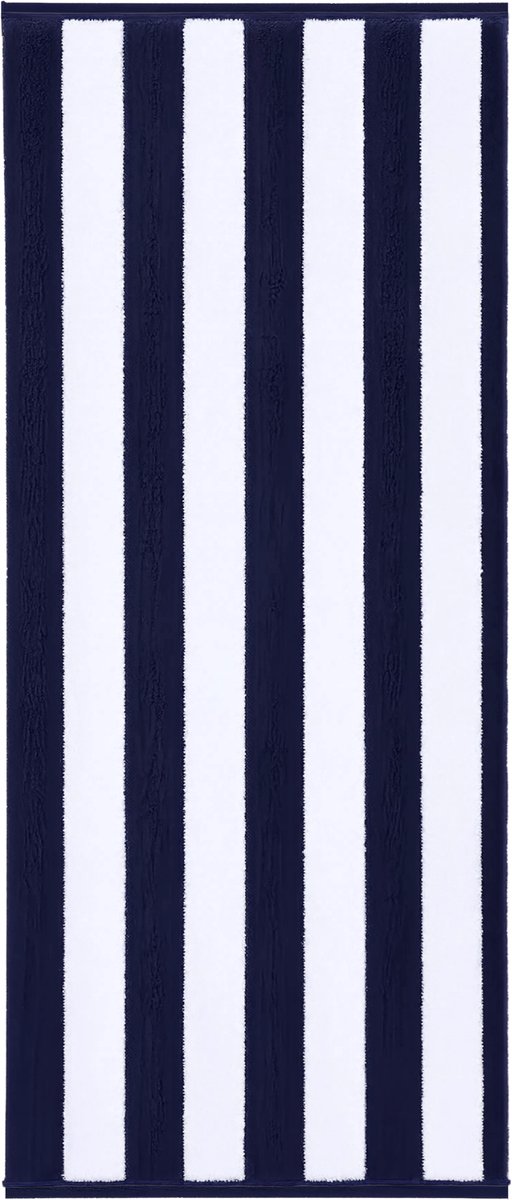 HUSH Living - Strandlaken - 100% Katoen - 100x200 cm - 550 g/m² Luxe Dikte - Badlaken voor Strand, Zwembad, Sauna en Vakantie - Streeppatroon - Navy + Wit