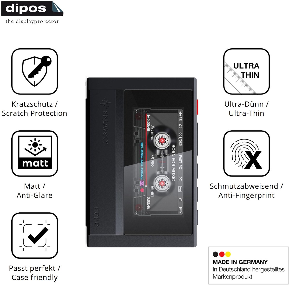 dipos – 4x Matte Beschermfolie geschikt voor FiiO Echo Retro | Krasbestendige & antireflecterende Screenprotector Ultra-Thin